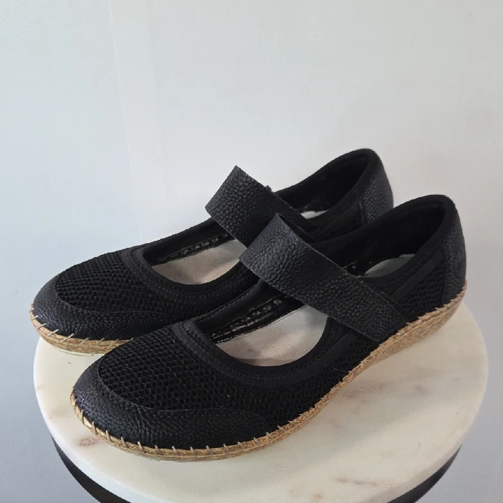 Rieker Black Mary Jane Espadrille Flats Size 41